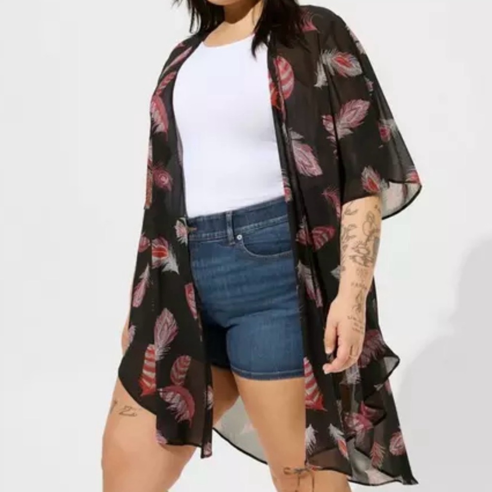 Torrid Shirttail Feather Kimono